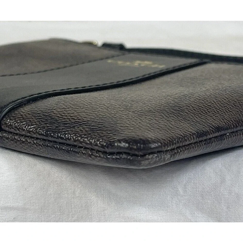 Coach Wallet Corner Zip Signature PVC Wristlet Two-Tone Dark Brown EUC Wallet - Picture 4 of 15